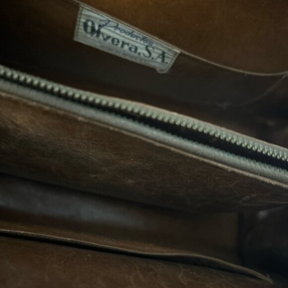 Rare Western Vintage1970 Mexican Tooled Brown Leather Shoulder Bag Tote … - Picture 7 of 11